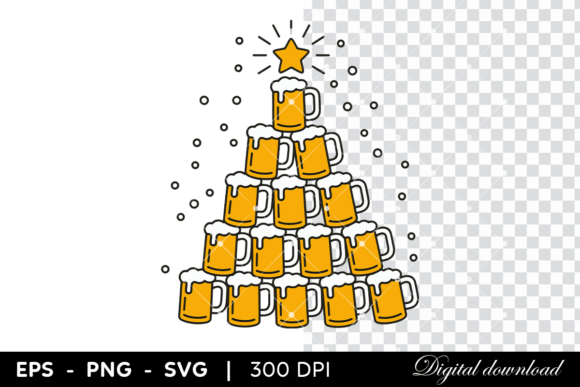 Beer Mug Christmas Tree with Star: Illustrations Review