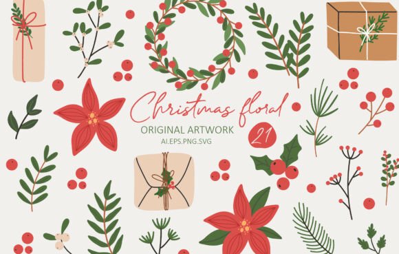 Christmas Floral Illustrations for Crafters