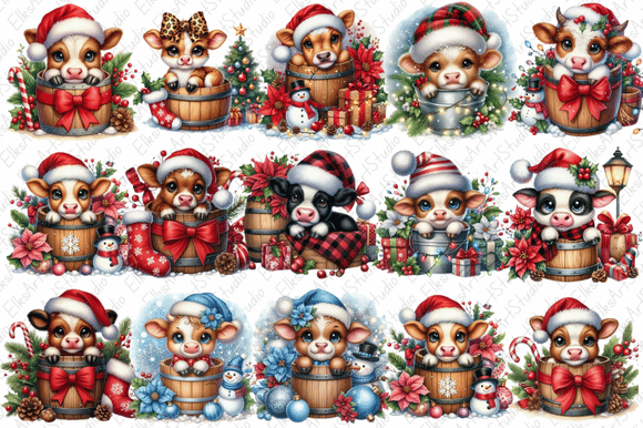 Christmas Highland Cows Clipart: Festive Illustrations
