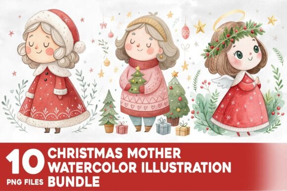 Christmas Mother Watercolor Bundle: Illustrations for Crafters