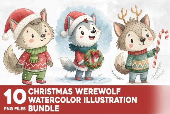 Christmas Werewolf Watercolor Bundle: Illustrations Review