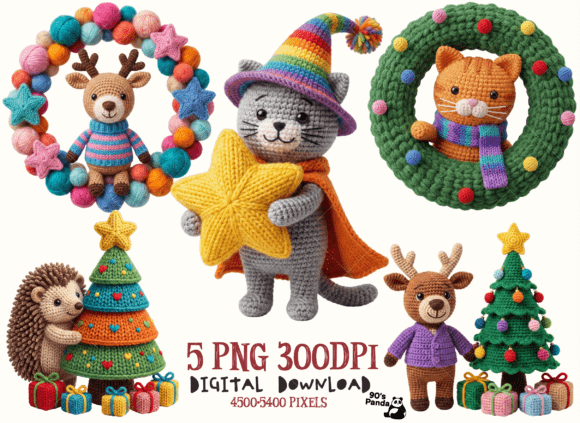 Crochet Christmas PNG Bundle Santa Illustrations