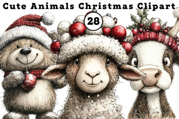 Cute Animals Christmas Clipart: Festive Illustrations