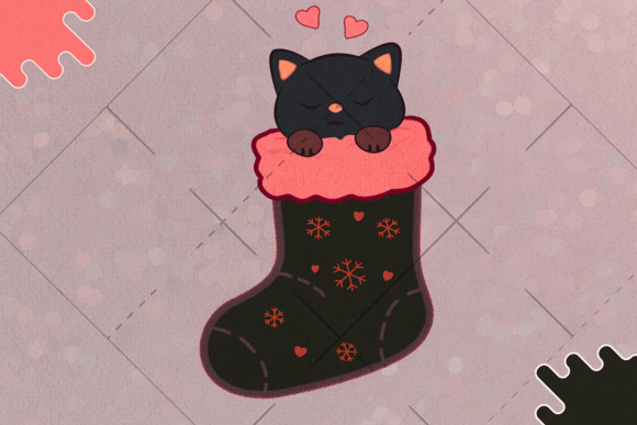 Cute Cat in Christmas Stocking Illustrations Review