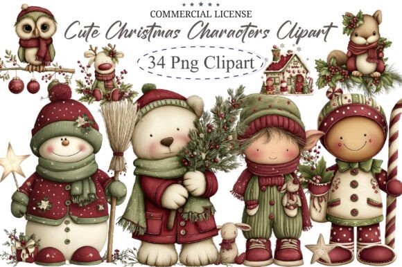 Cute Christmas Characters Clipart & Illustrations Review