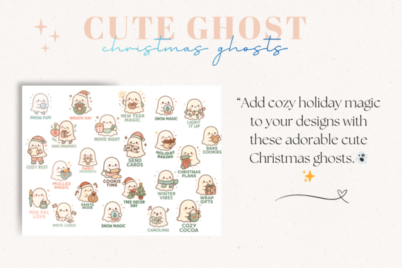 Cute Christmas Ghosts PNG Clipart Set & Illustrations