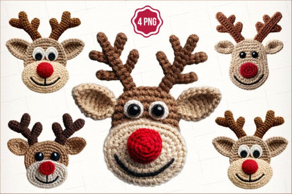 Cute Reindeer Christmas Png, Faux Yarn Illustrations
