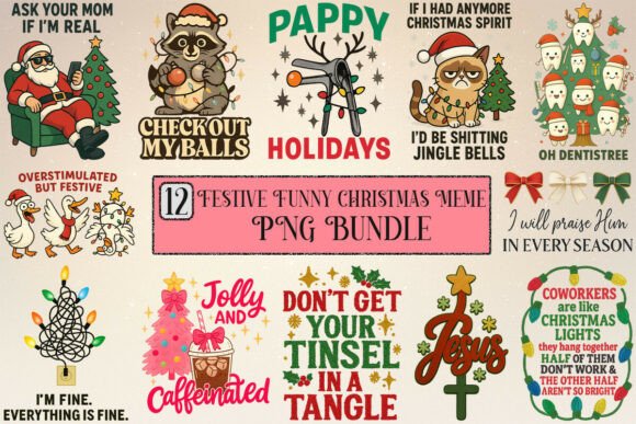Festive Funny Christmas Meme Bundle Illustrations