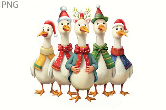Funny Christmas Geese PNG: Cute Holiday Illustrations
