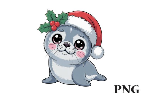 Kawaii Christmas Seal Clipart PNG for Illustrations