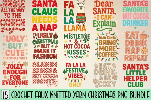 Knitted Christmas Santa Cozy Bundle Illustrations