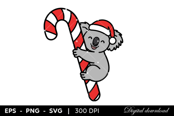 Koala Hugging Candy Cane Christmas Illustrations