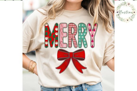 Merry Christmas Patchwork Bow PNG for Illustrations