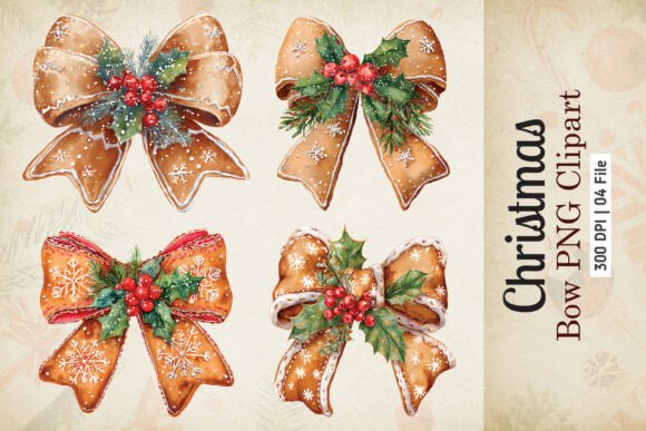 Modern Christmas Bow PNG Clipart for Illustrations