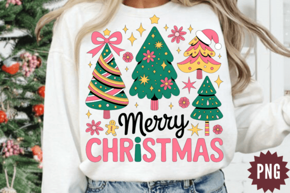 Pastel Trees Merry Christmas Sublimation Illustrations