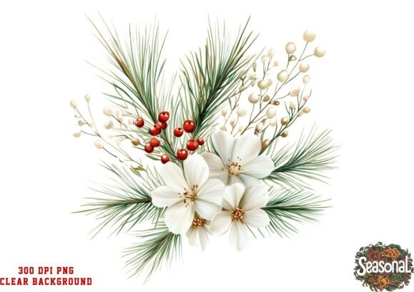 Snow Bloom Christmas Bouquet Clipart: Illustrations